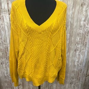 Tommy Hilfiger Yellow‎ V-Neck Cable Knit Sweater